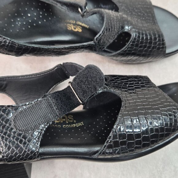 SAS Sandal Sz 10.5 Black Croc Leather Open Toe Comfort Low Heel Casual Slingback - Picture 10 of 13